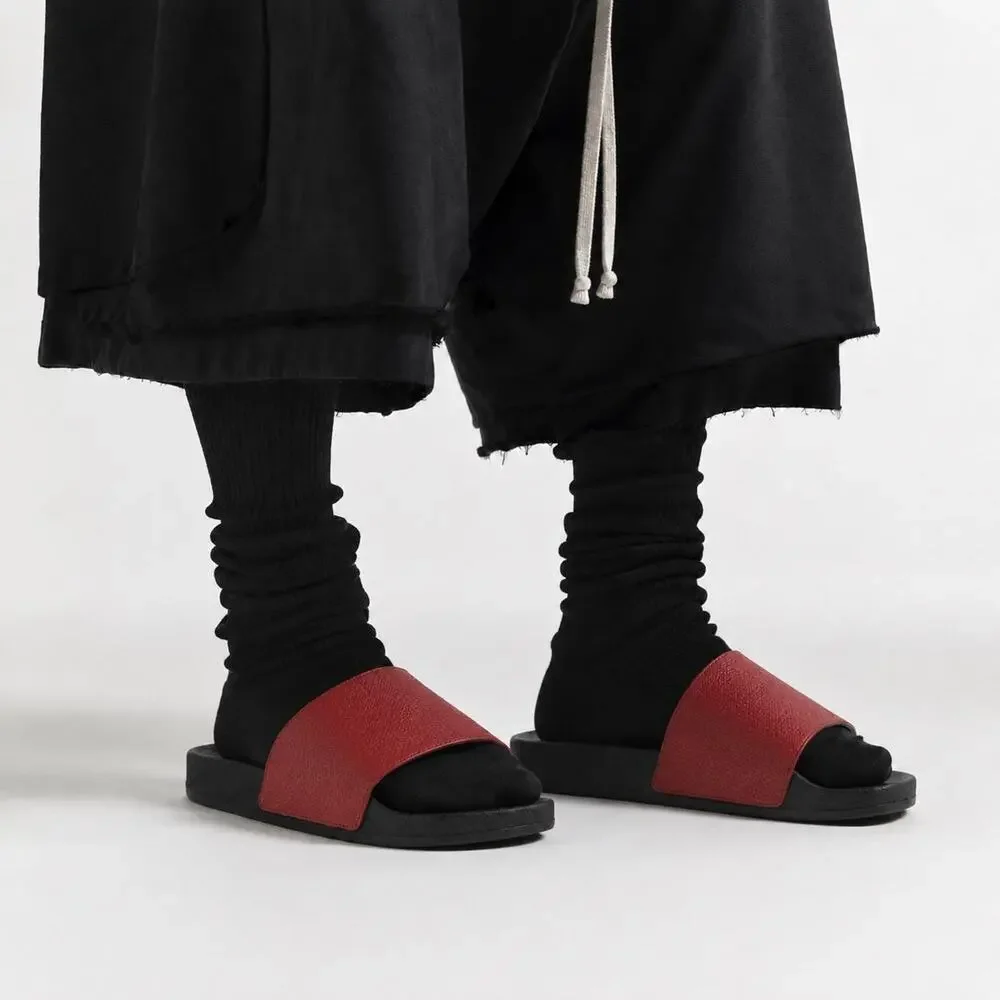 Minimalist Vegan Saffiano Leather Comfort Slides | Japanese Streetwear Sandals